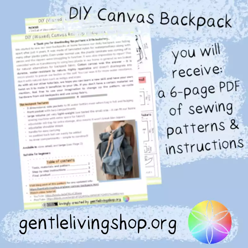DIY canvas backpack: you will receive a 6-page PDF of sewing patterns and instructions.